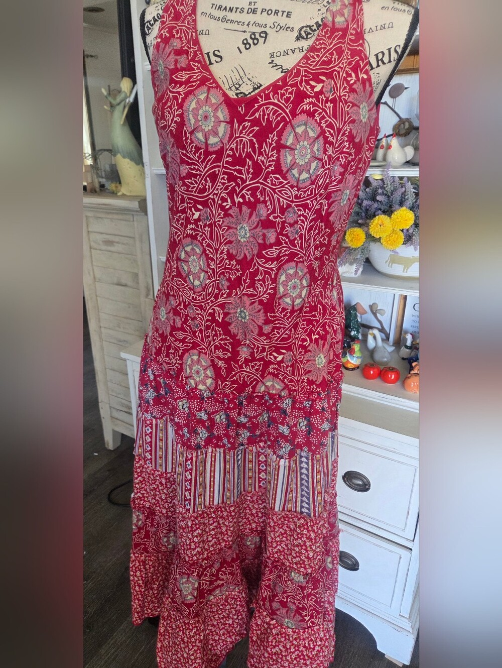 Coldwater Creek Red Floral Patchwork Maxi Dress